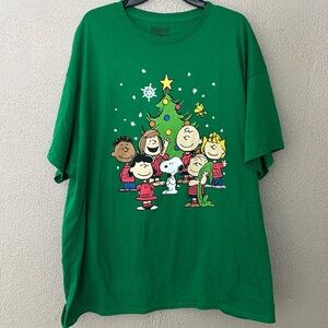 Peanuts Christmas Plus Size Unisex T-shirt Green XXL Charlie Brown Snoopy
